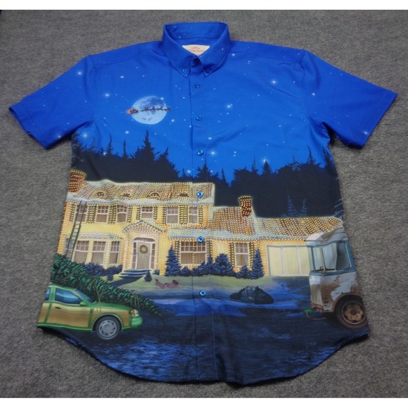 RSVLTS Christmas Vacation Shirt Men's L Blue I Dedicate This House Button Up